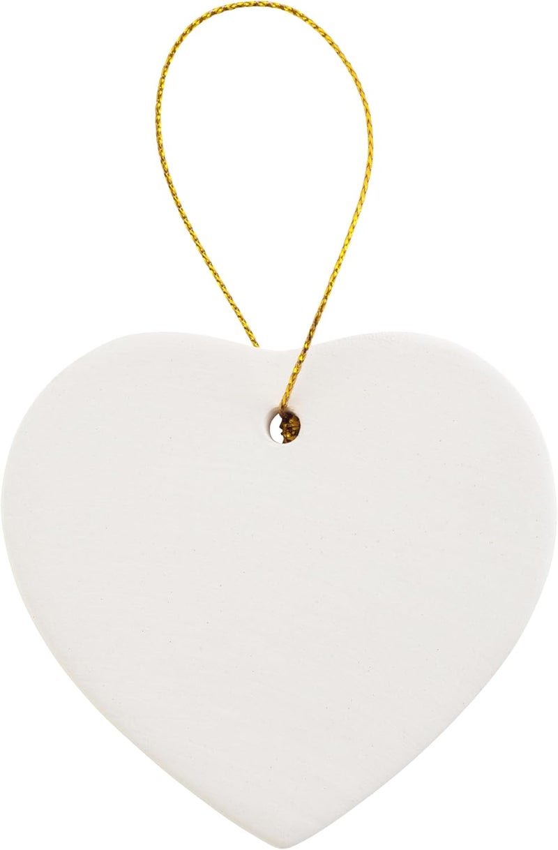 Creative Hobbies Ready to Paint DIY Glazed Porcelain Ceramic Heart Shape Ornaments with Hanger for Christmas Tree and Holiday Decoration | Pack of 12 - Image 2